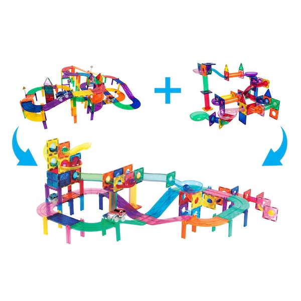 2-in-1 Magnetic Marble Run Set & Racing Track Set, 108-Piece Set